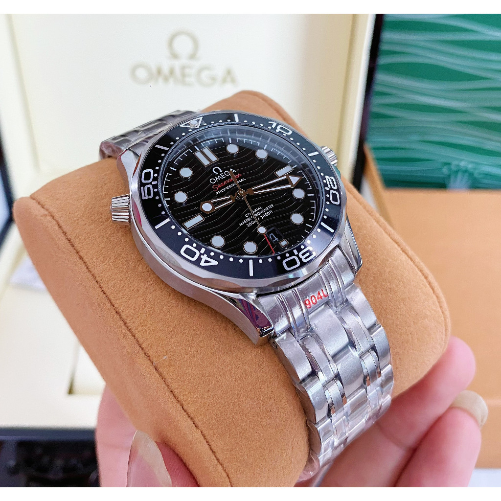 Đồng hồ Nam OMG 007 cơ tự động 3kim máy Nhật size 40mm mặt đen vỏ trắng dây kim loại