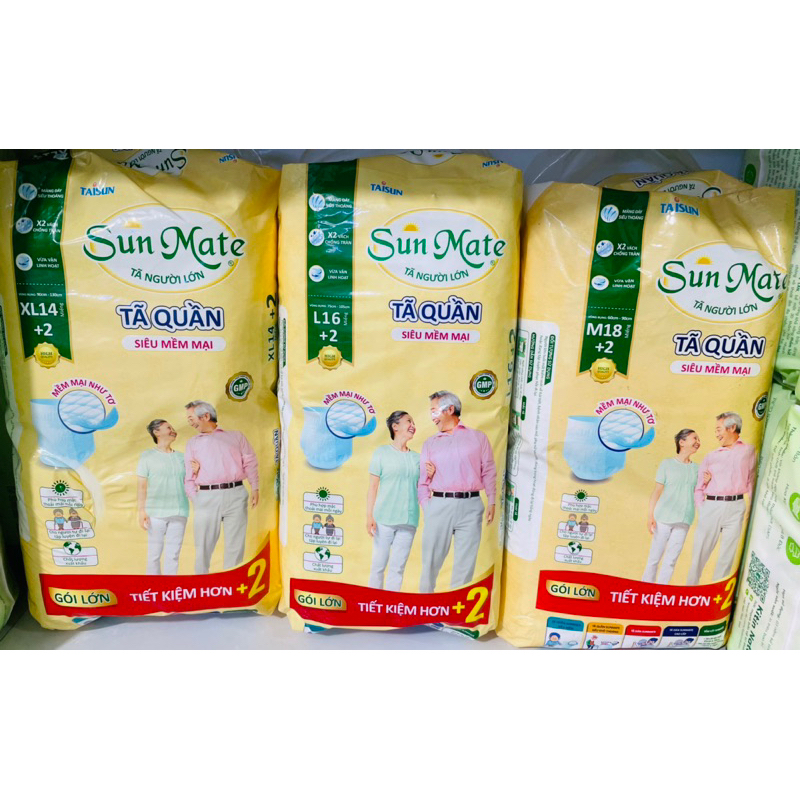 Tã Quần Người Lớn SunMate Khô Thoáng M18/L16/XL14