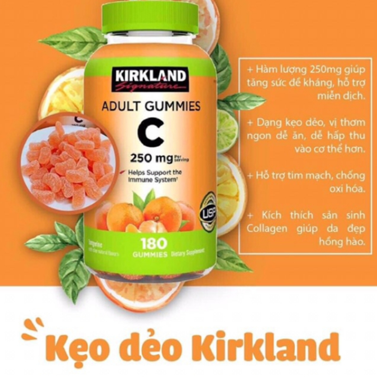 Kẹo dẻo vitamin c Kirkland Signature Adult Gummies C 250mg 180 viên giúp tăng cường hệ miễn dịch quatangme