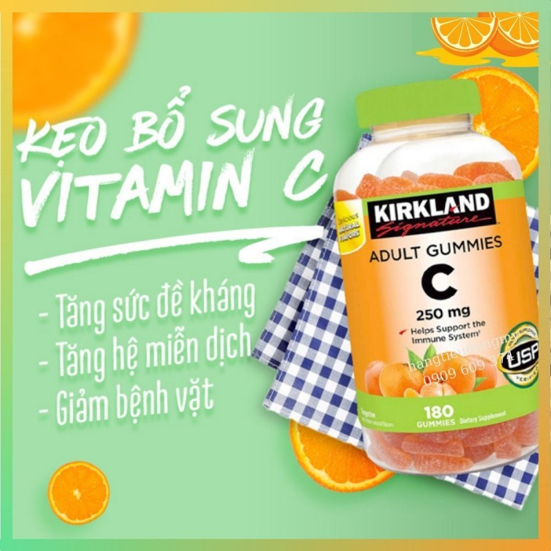 Kẹo dẻo vitamin c Kirkland Signature Adult Gummies C 250mg 180 viên giúp tăng cường hệ miễn dịch quatangme