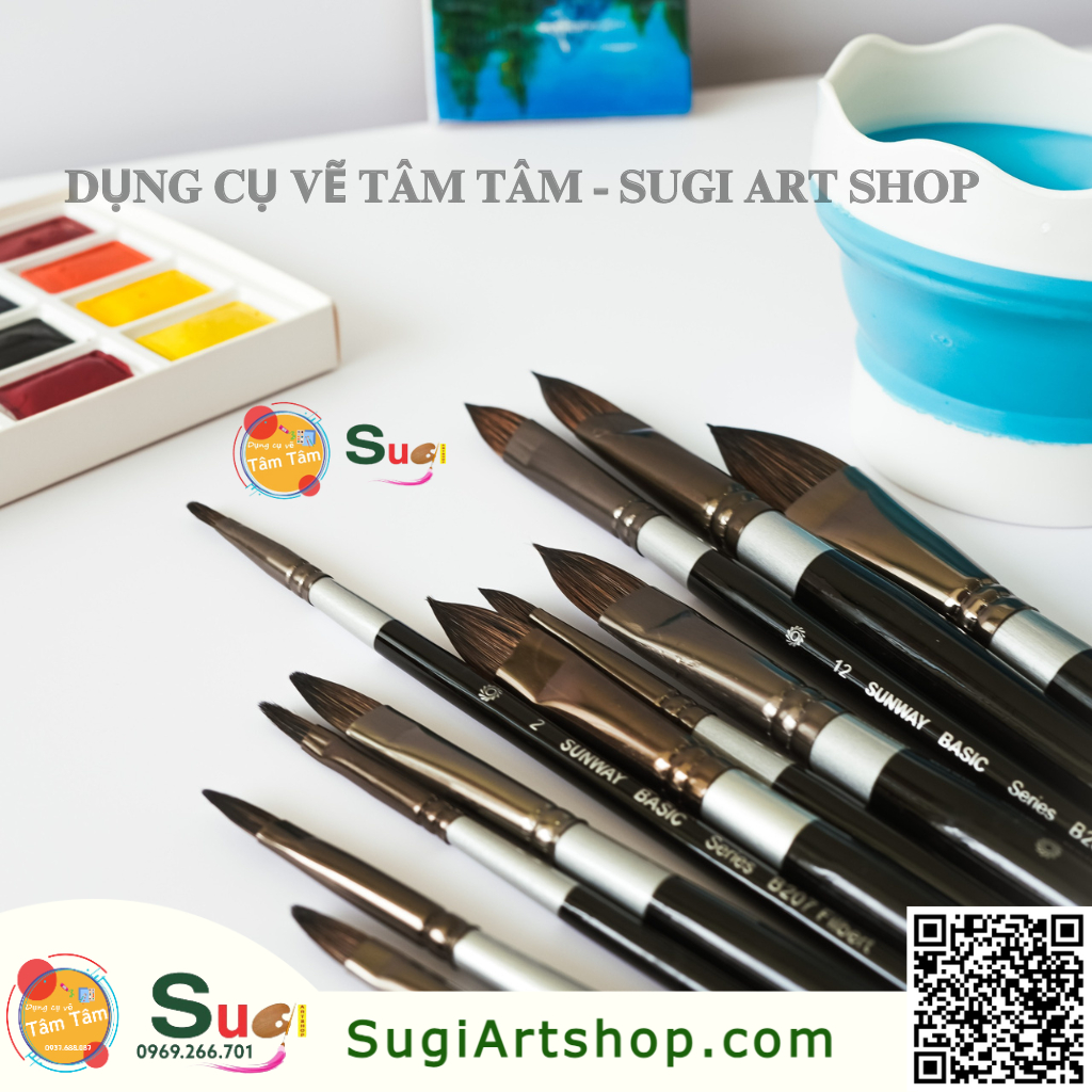 [ Sugi Art Shop ] Cọ Vẽ màu nước lông thú  Sunway Đầu Oval  B207 Filbert  Brush