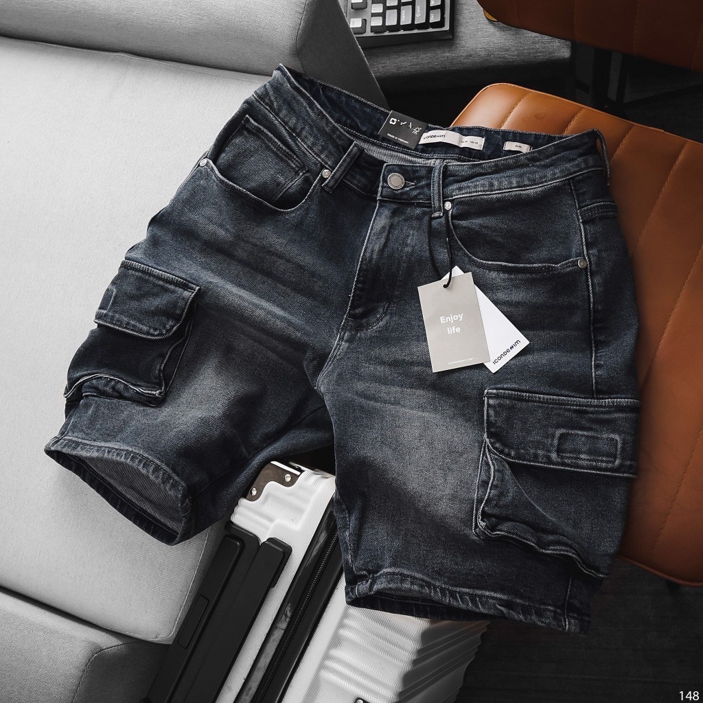 Quần short jean nam ICONDENIM túi hộp phong cách đường phố - QSID0148
