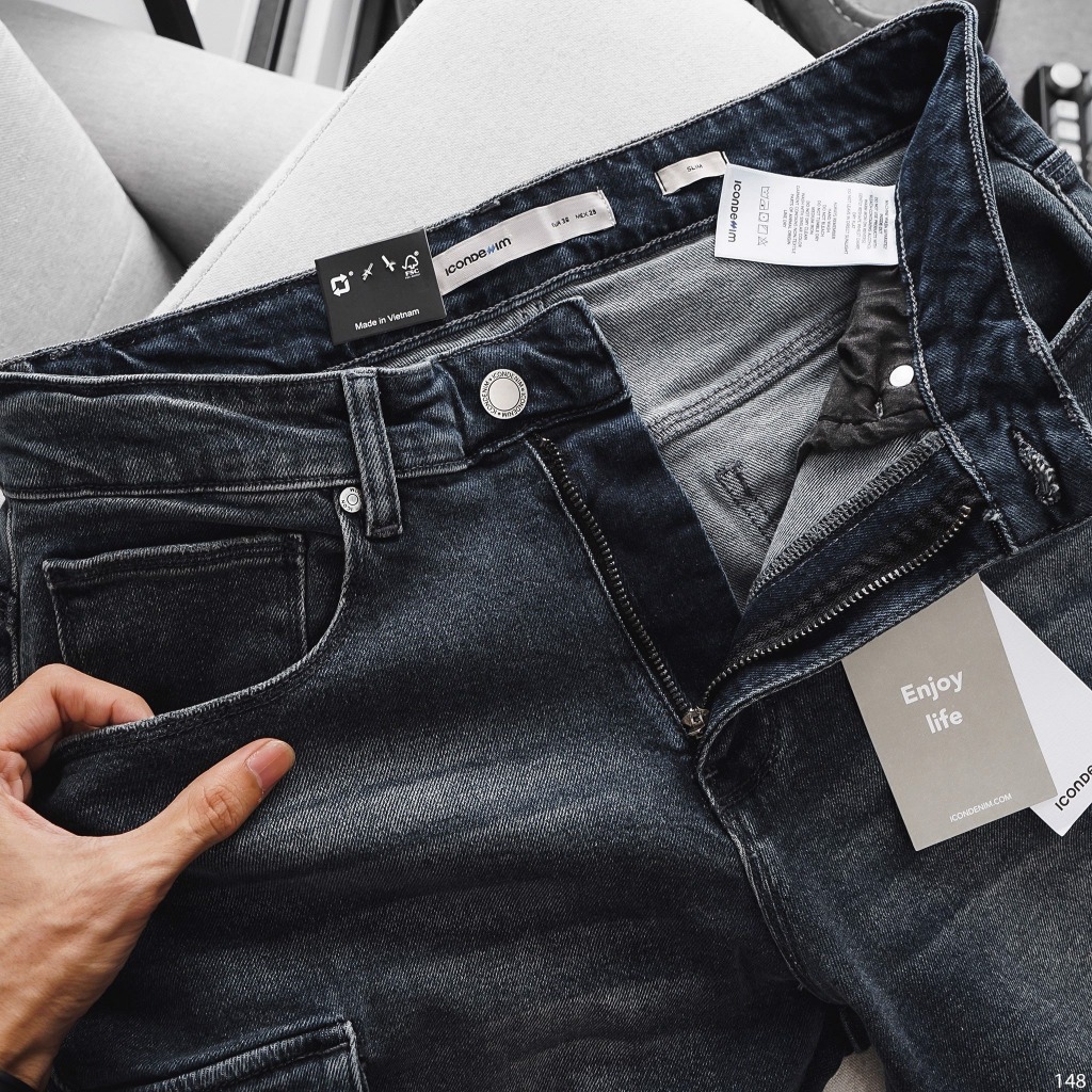 Quần short jean nam ICONDENIM túi hộp phong cách đường phố - QSID0148