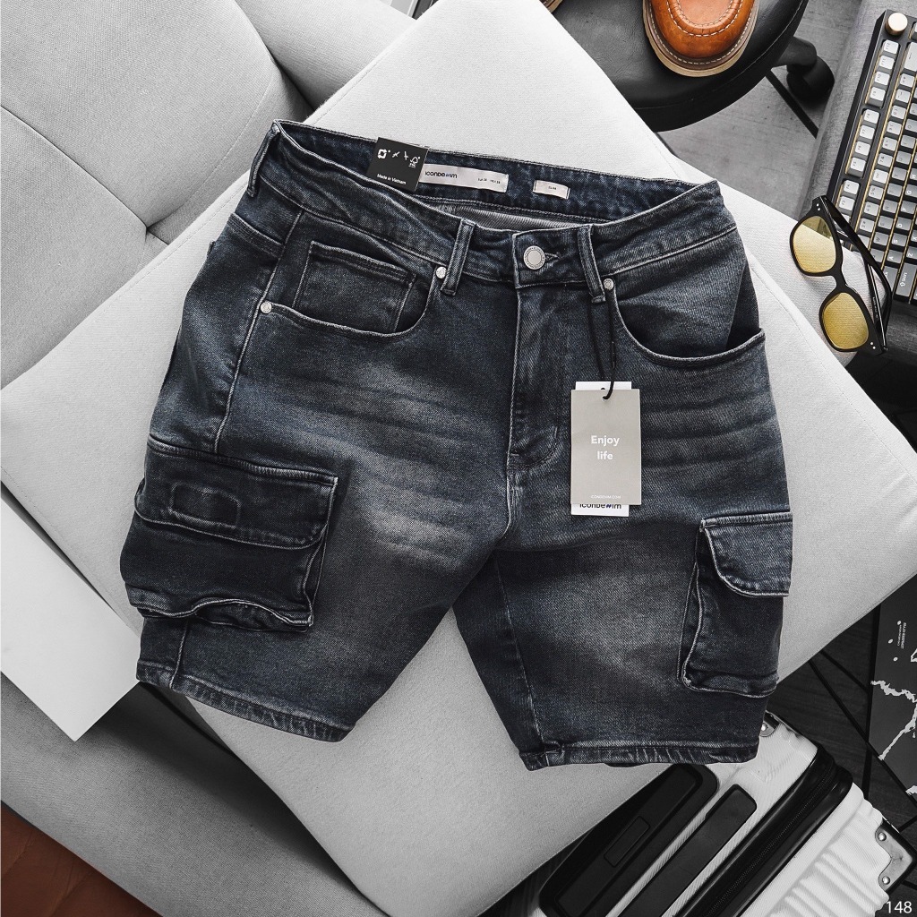 Quần short jean nam ICONDENIM túi hộp phong cách đường phố - QSID0148