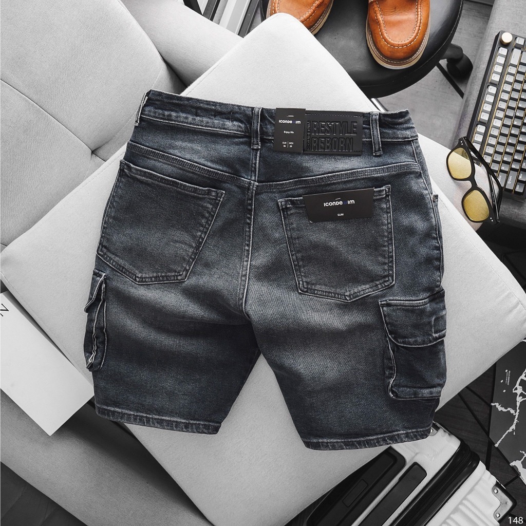 Quần short jean nam ICONDENIM túi hộp phong cách đường phố - QSID0148