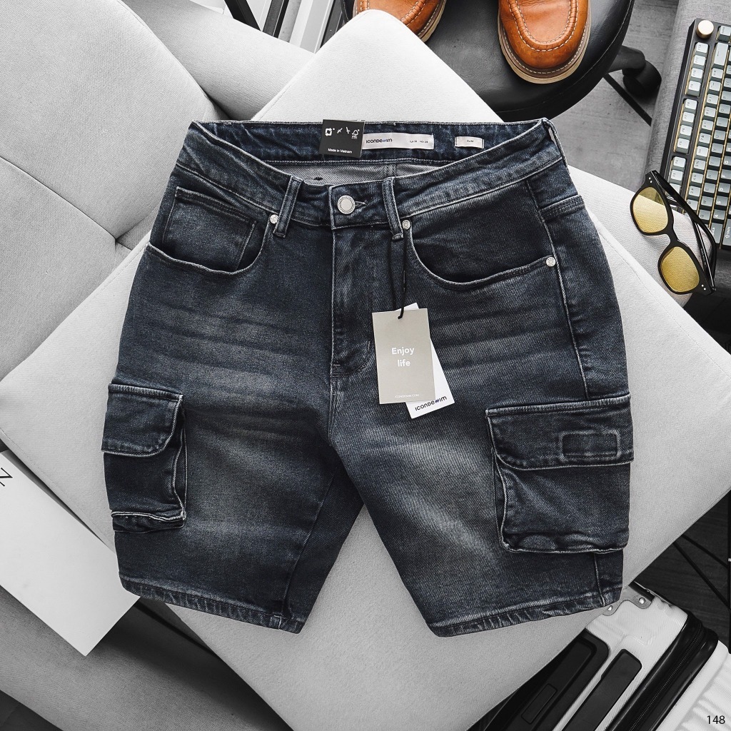Quần short jean nam ICONDENIM túi hộp phong cách đường phố - QSID0148