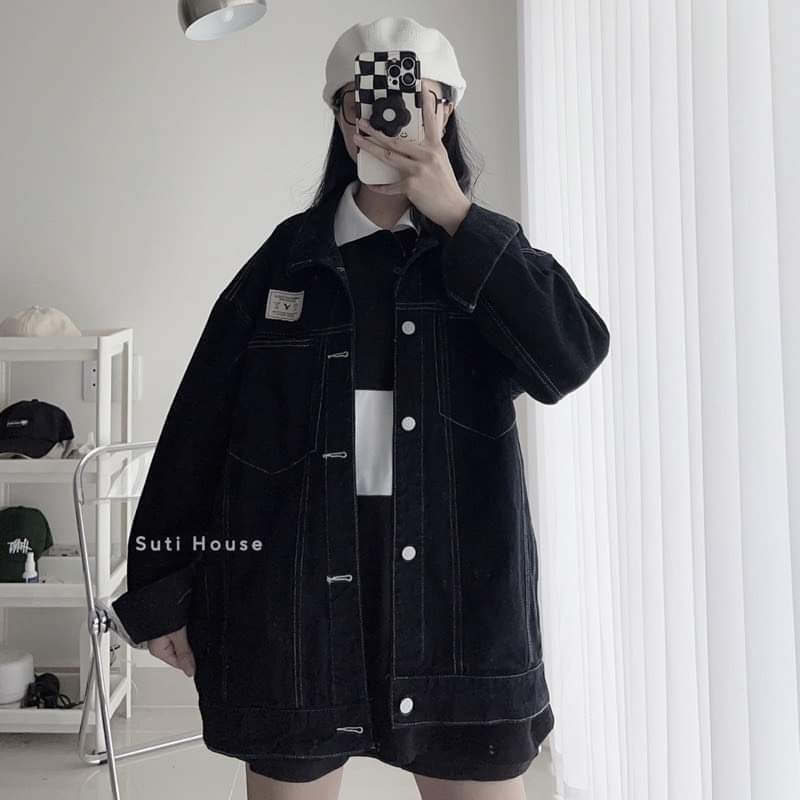 Áo JACKET JEAN AMERI màu đen Form Rộng Unisex,Áo khoác bò unisex cực cá tính MS31