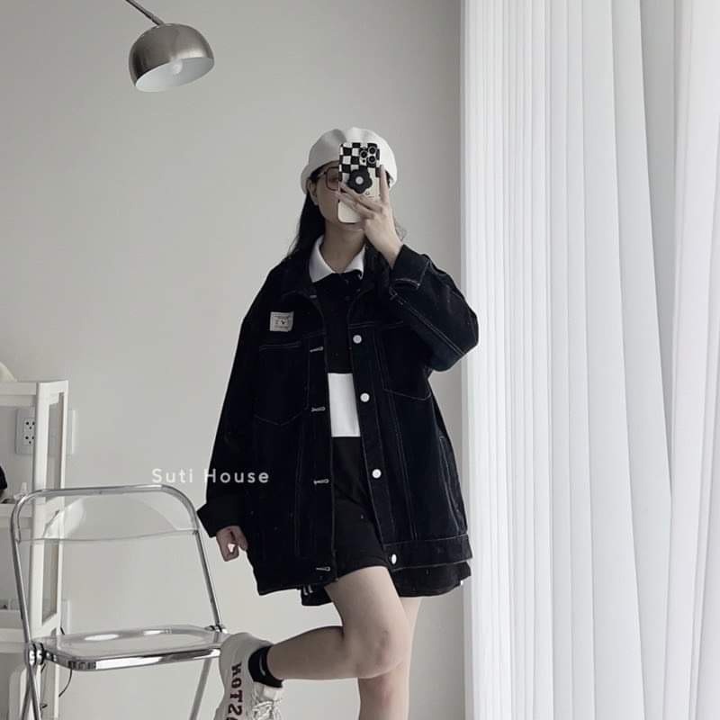 Áo JACKET JEAN AMERI màu đen Form Rộng Unisex,Áo khoác bò unisex cực cá tính MS31