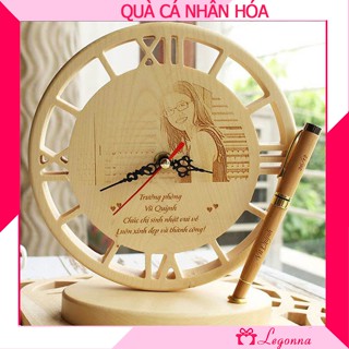 Quà Tặng Sếp, Khách Hàng, Nhân Viên, Đối Tác - Đồng Hồ Gỗ Để Bàn Khắc Laser Hình Ảnh Theo Yêu Cầu DH04