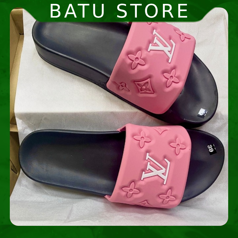 Dép lê thời trang quai ngang nam chữ LV quai đen đẹp.Hàng sẵn kho từ 38-43  - BaTư Store