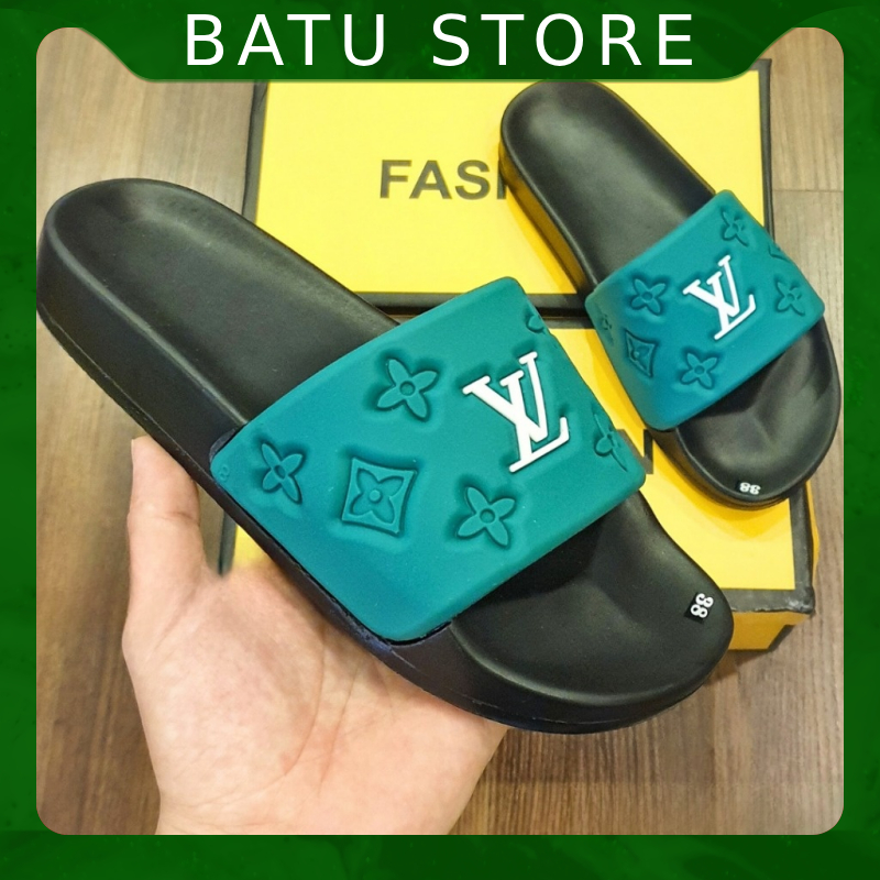 Dép lê thời trang quai ngang nam chữ LV quai đen đẹp.Hàng sẵn kho từ 38-43  - BaTư Store