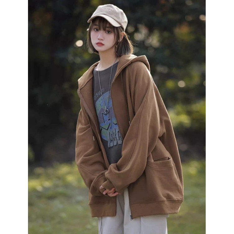 Áo Hoodie nữ zip unisex, khoác bomber nỉ bông Ulzzang 3 màu bassic phong cách Hàn Quốc