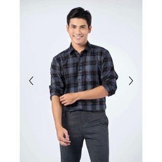 OWEN - Aó sơ mi dài tay Owen REGULARFIT chất sợi tre kẻ ca rô ĐEN GHI 220907