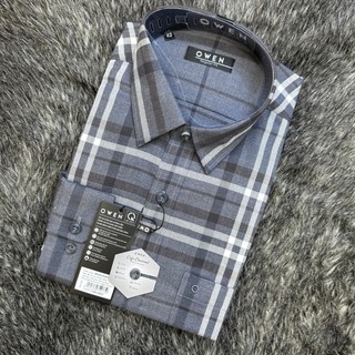 OWEN - Áo sơ mi dài tay Owen REGULARFIT chất cafe kẻ carô màu ghi đậm 221250