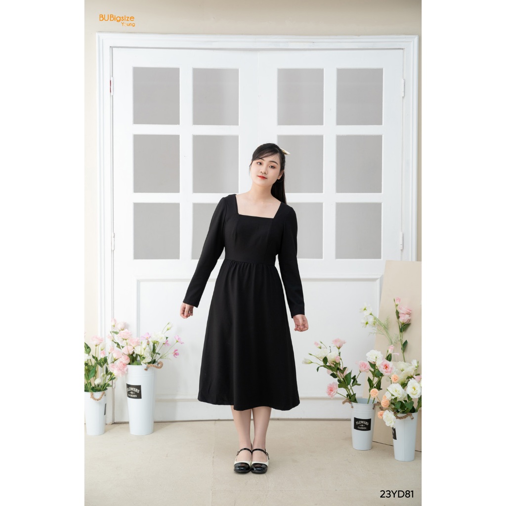 Đầm cổ vuông nhún eo dáng dài BIGSIZE (55kg đến 95kg) - 23YD81 - [BU Bigsize Young]