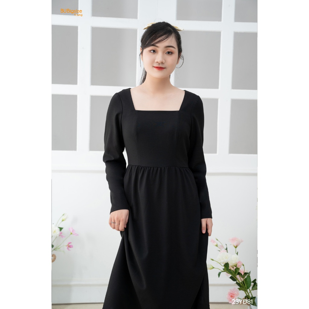 Đầm cổ vuông nhún eo dáng dài BIGSIZE (55kg đến 95kg) - 23YD81 - [BU Bigsize Young]