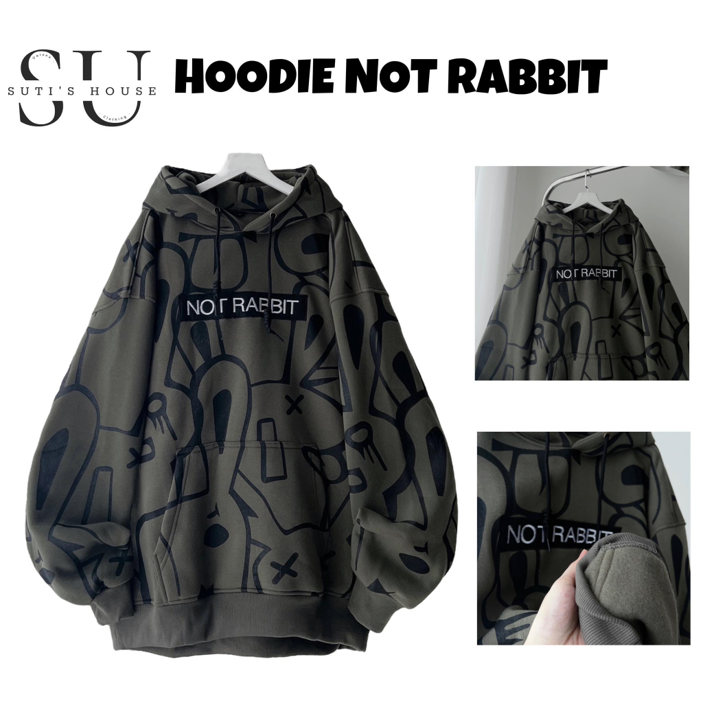 Áo hoodie thỏ in kín Not Rabbit form rộng tay bồng mẫu hot 2023 HARIQUEEN