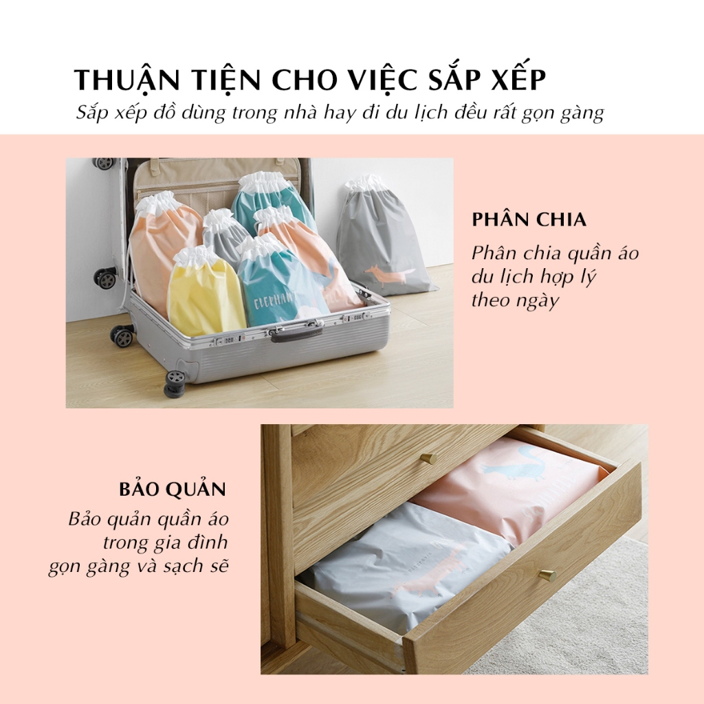 Túi dây rút chống thấm pastel cao cấp siêu dày đựng quần áo, giày dép 370 -Ha Song
