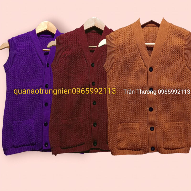 Áo gile len dày ấm cài cúc cho bà già