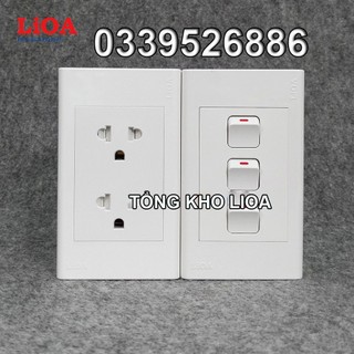 Combo ổ cắm điện đôi 3 chấu LiOA 16A 3520W + 3 công tắc điện - Lắp nổi