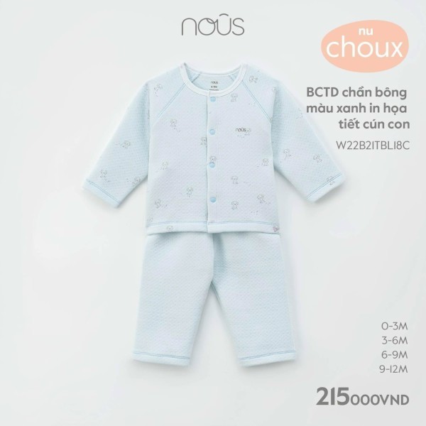 NOUS Bộ quần áo dài thu đông chần bông cho bé 0M-9M