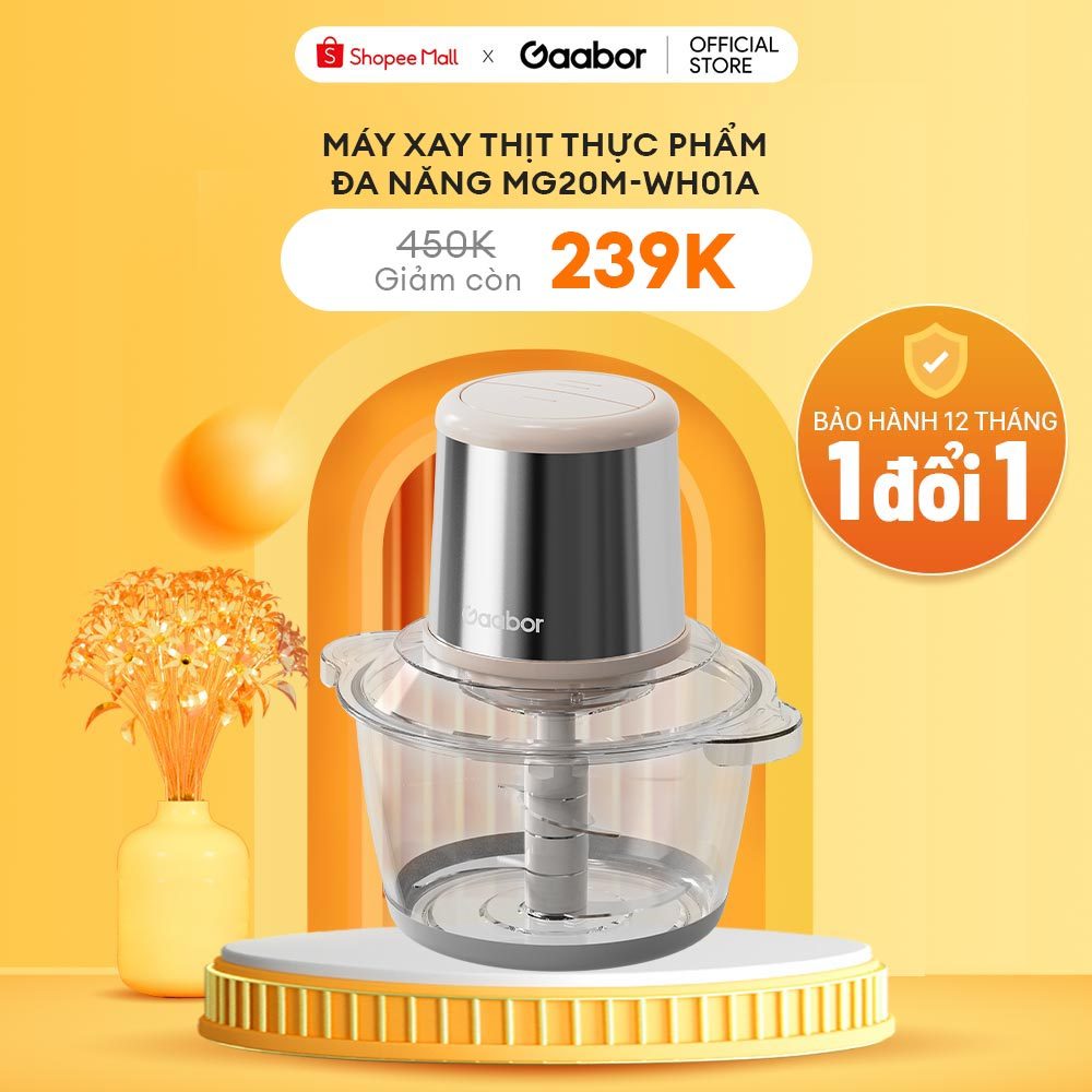 Máy xay thịt thực phẩm đa năng MG20M-WH01A Gaabor công suất 300W, cối thủy tinh, 4 lưỡi dao sắc bén - Hàng chính hãng