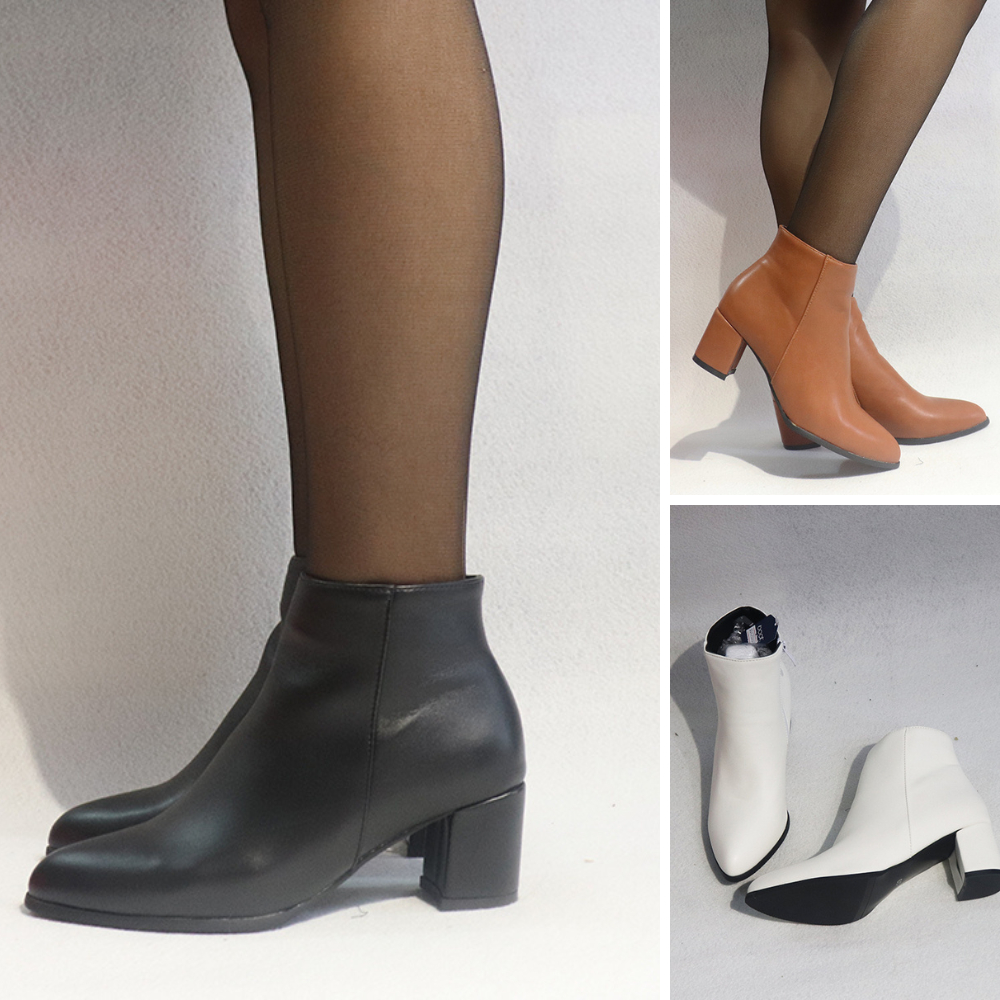 Giày boot nữ cổ ngắn gót vuông 6cm mũi nhọn ĐƠN GIẢN màu đen, trắng, nâu THANH LỊCH GBN125