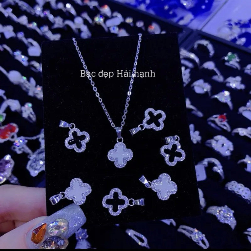 Dây chuyền bốn lá bạc ta đeo 2 kiểu siêu xinh HHj - bạc đẹp Hải hạnh