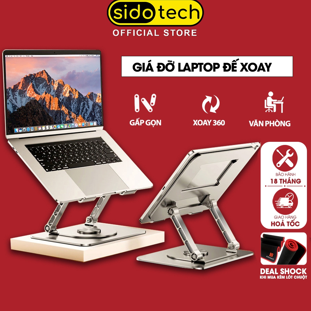 Giá đỡ laptop máy tính bảng xoay 360 độ SIDOTECH 527 kệ kê macbook ipad tản nhiệt gấp gọn chống trượt bằng hợp kim thép