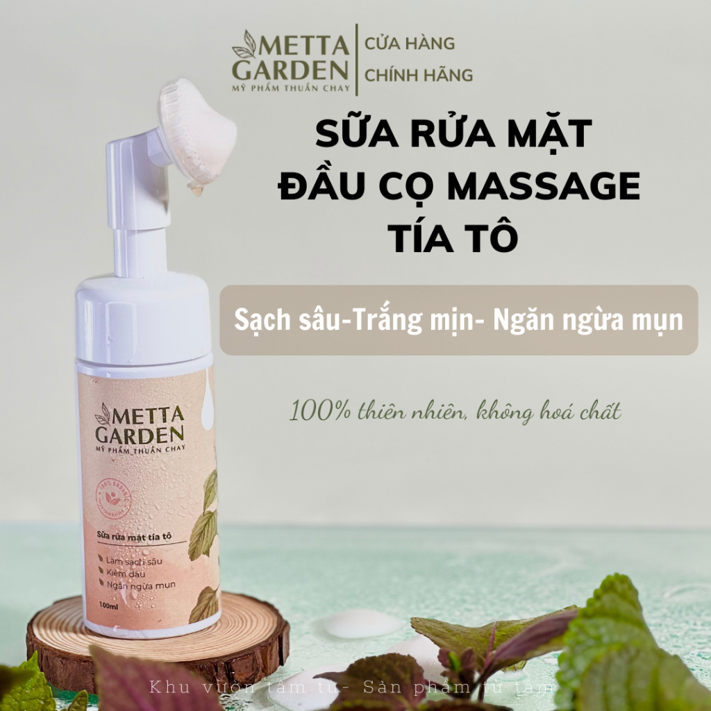 Sữa rửa mặt sáng da Tía Tô thiết kế đầu cọ silicon massage 2in1 giúp da mềm mịn, ngăn ngừa mụn - METTA GARDEN