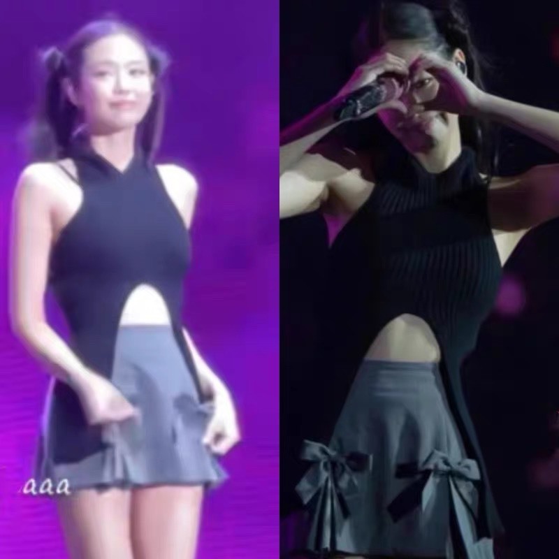 Set áo croptop kèm nón dây đôi hở lưng chân váy xếp ly đính nơ Jen Set Biu Clothing BB0159