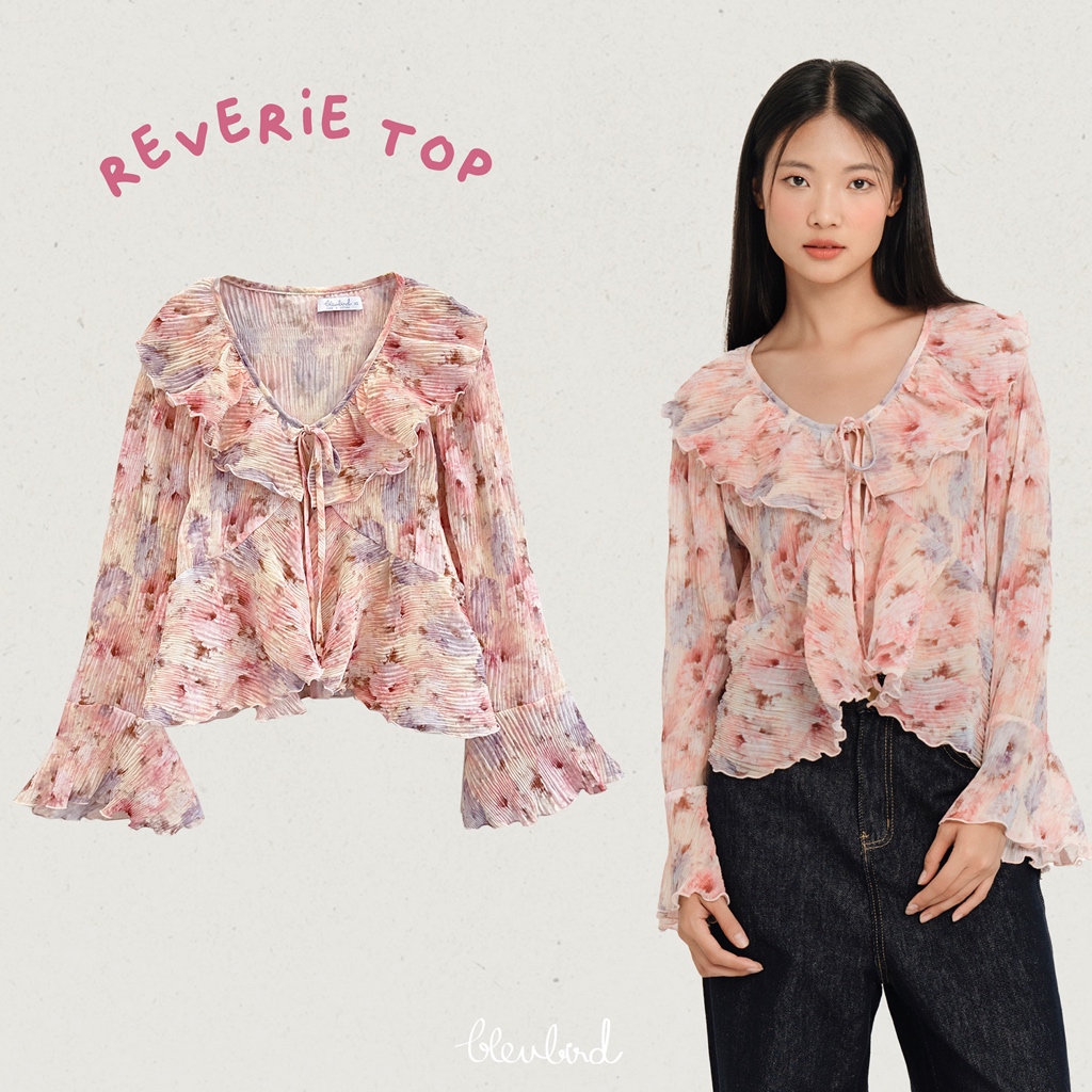 BLEUBIRD Áo vải tơ dập ly rúm bèo buộc dây  Reverie Top