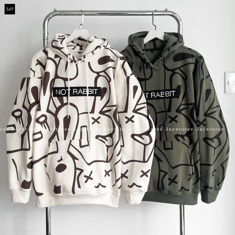 Áo Khoác Hoodie nỉ NOT RABBIT In Hình Chữ Thêu Form Rộng Unisex Nam Nữ - JAYSTOREE 🖤