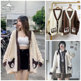 Áo Khoác Cadigan Gấu Chất Nỉ Cotton – Áo Unisex Phong Cách Hàn Quốc