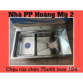 Chậu rửa chén bát 1 hộc cao cấp inox 304 dày 2ly kt :7546 xã kính
