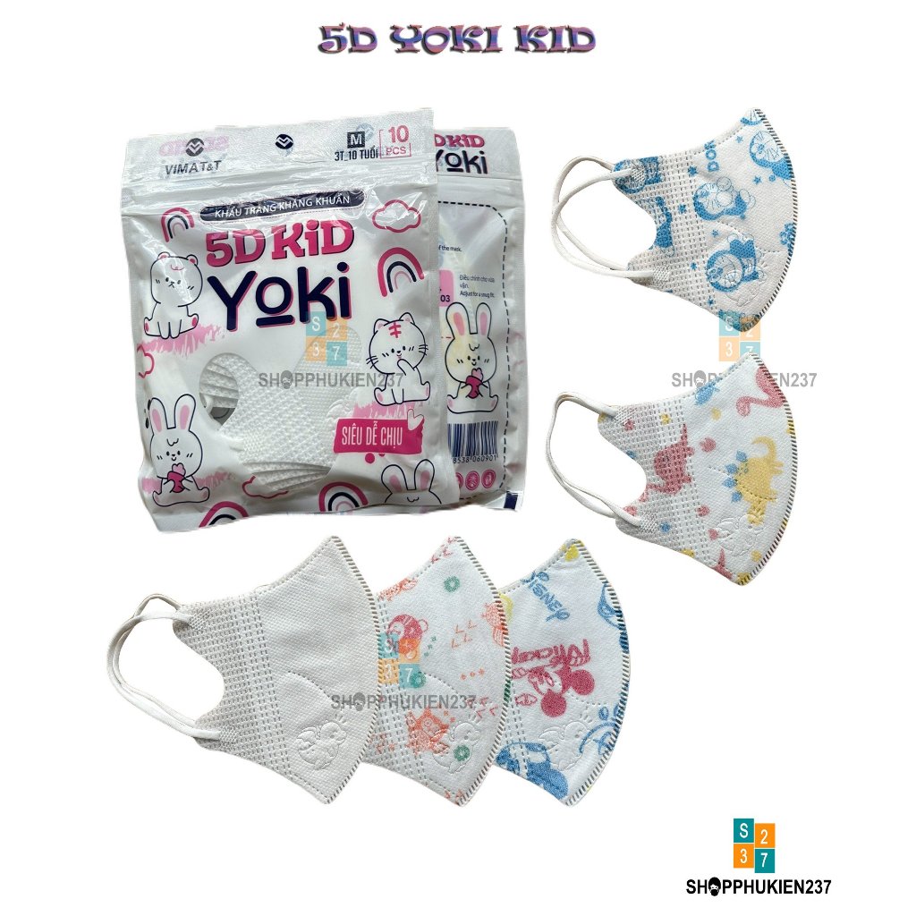 Set 30 Cái Khẩu Trang Trẻ Em 5D Baby Yoki 4 Lớp Dành Cho Bé Từ 4 Tuổi - 10 Tuổi