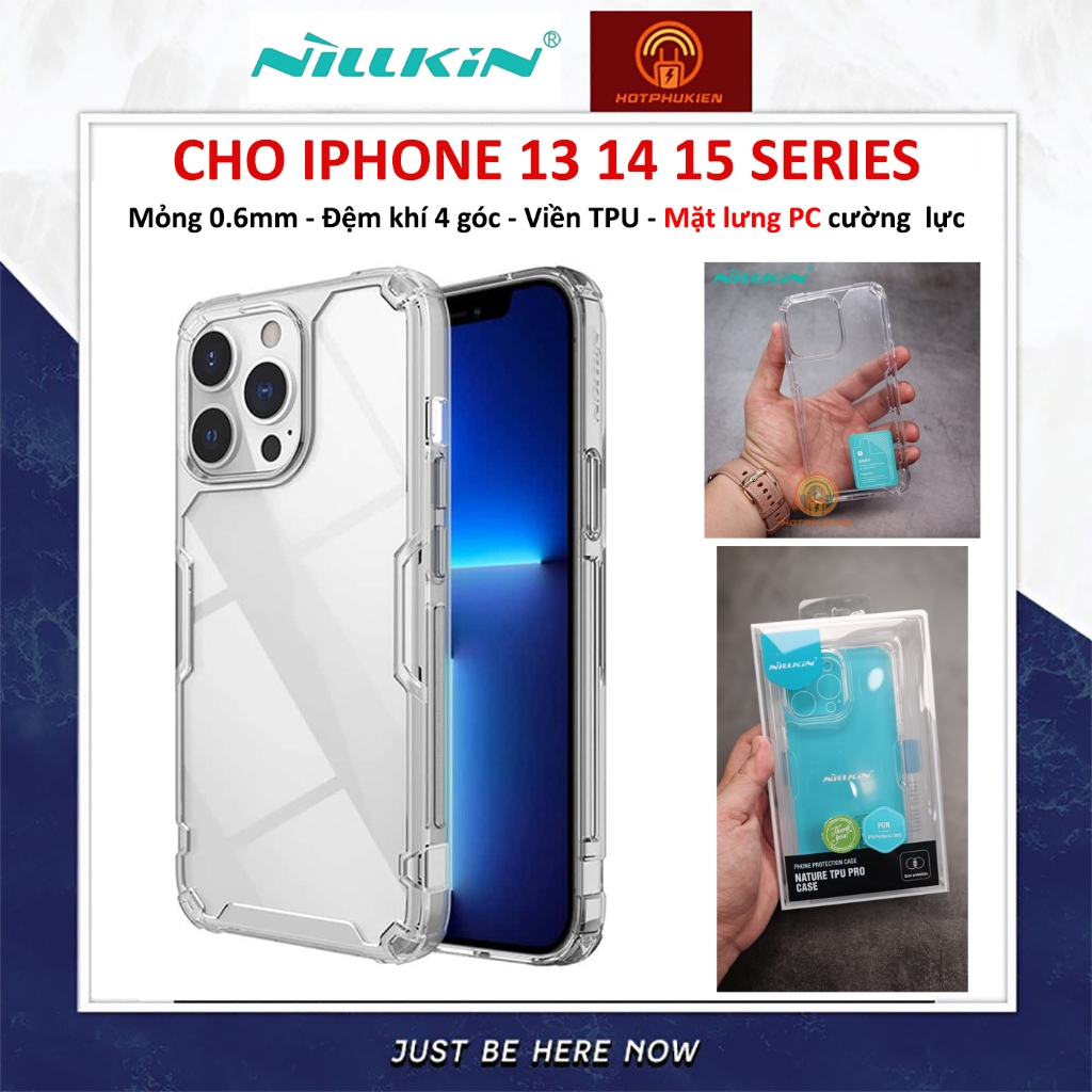Ốp lưng TPU cho iPhone 15 14 13 Pro Max (6.7 inch) iP 14 15 Plus hiệu Nillkin Nature TPU Pro Case