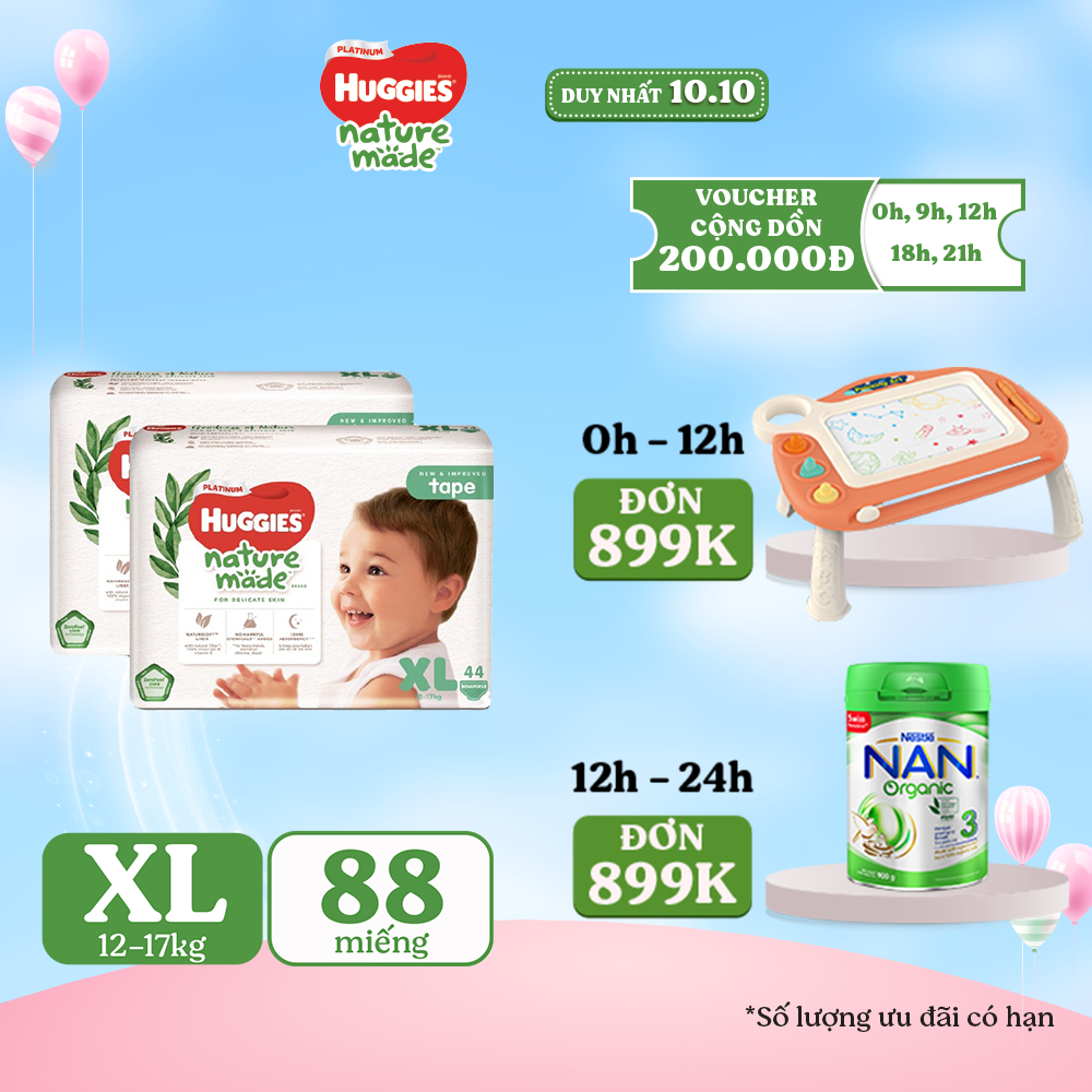 Combo 2 Tã Dán Huggies Platinum Nature Made Size XL44