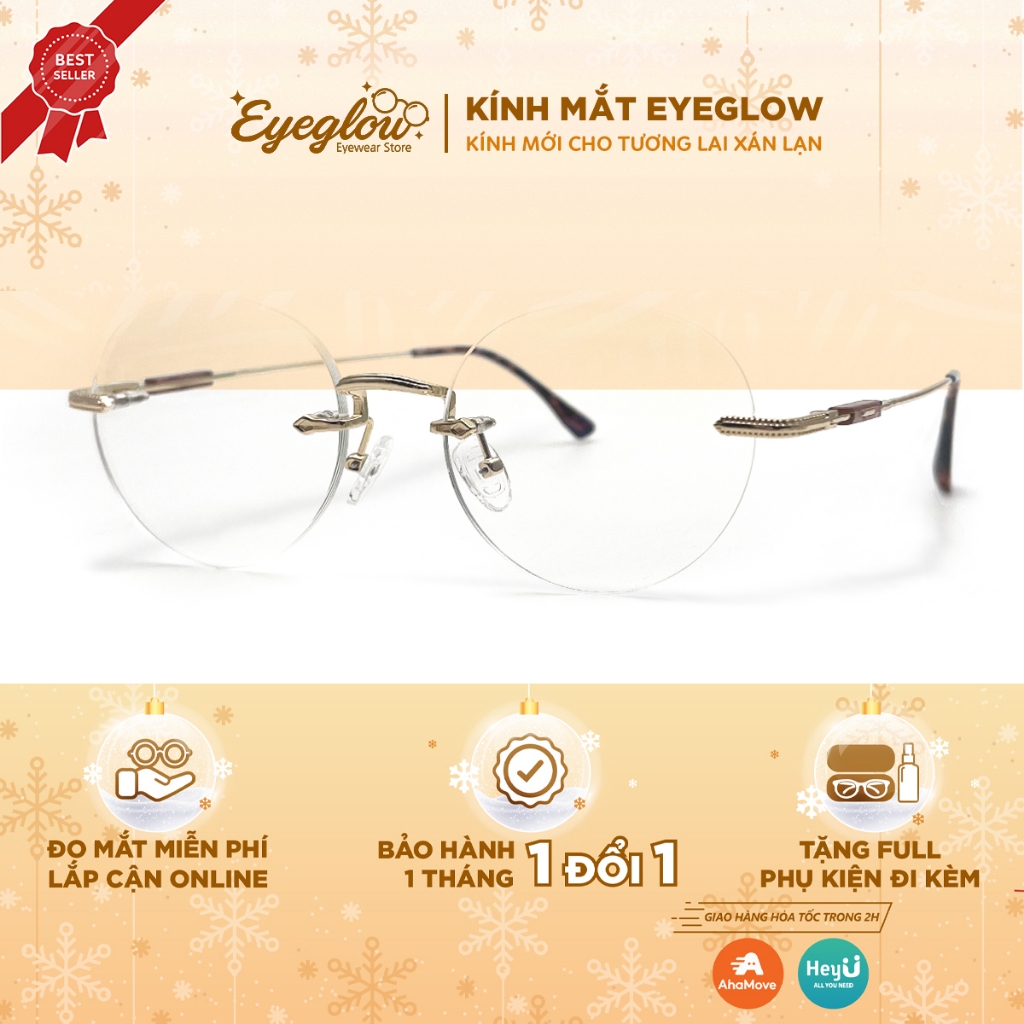 Gọng kính cận loạn thời trang Eyeglow thiết kế không viền thời thượng dáng tròn siêu cuốn hút EG99106