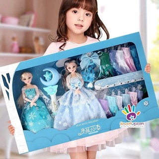 Bộ 2 búp bê elsa kèm phụ kiện,10 bộ váy công chúa