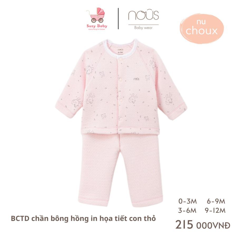 NOUS BCTD chần bông màu hồng/ màu trắng in họa tiết cho bé 0M 3M 6M 9M