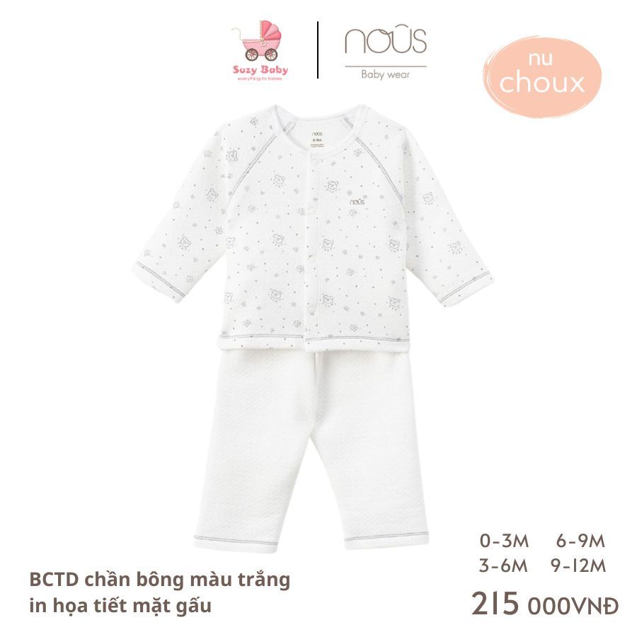 NOUS BCTD chần bông màu hồng/ màu trắng in họa tiết cho bé 0M 3M 6M 9M