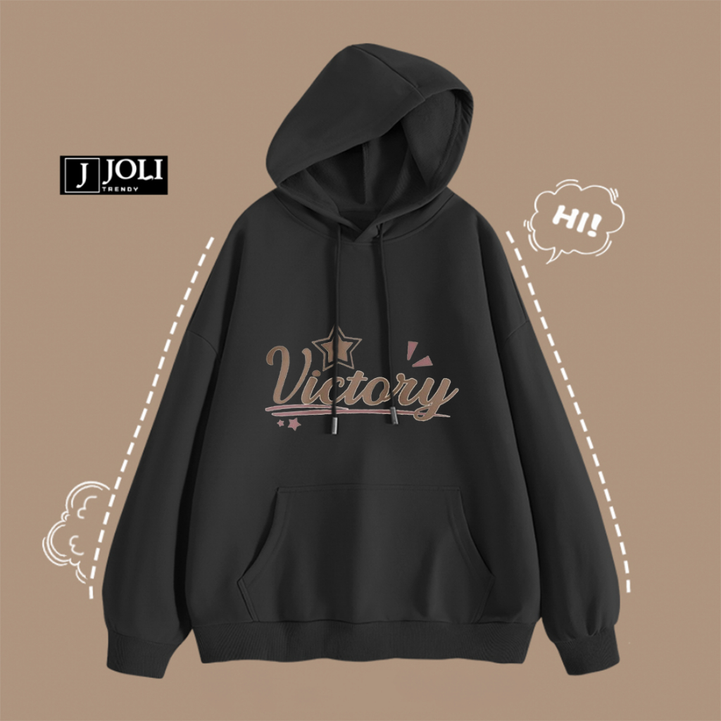 Áo Hoodie Victory Nam Nữ By JOLI Unisex Chất Nỉ Lót Bông Mũ 2 Lớp Form Rộng