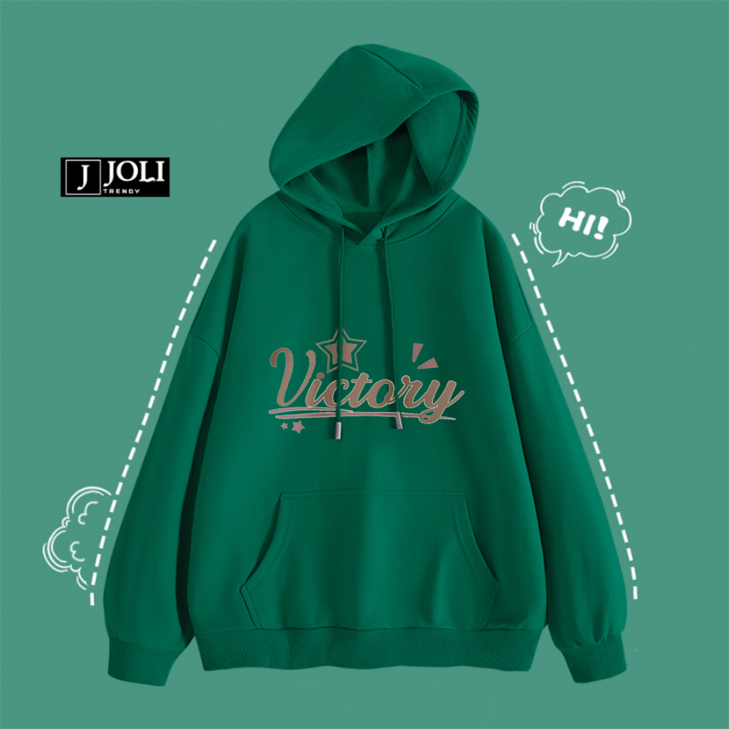 Áo Hoodie Victory Nam Nữ By JOLI Unisex Chất Nỉ Lót Bông Mũ 2 Lớp Form Rộng