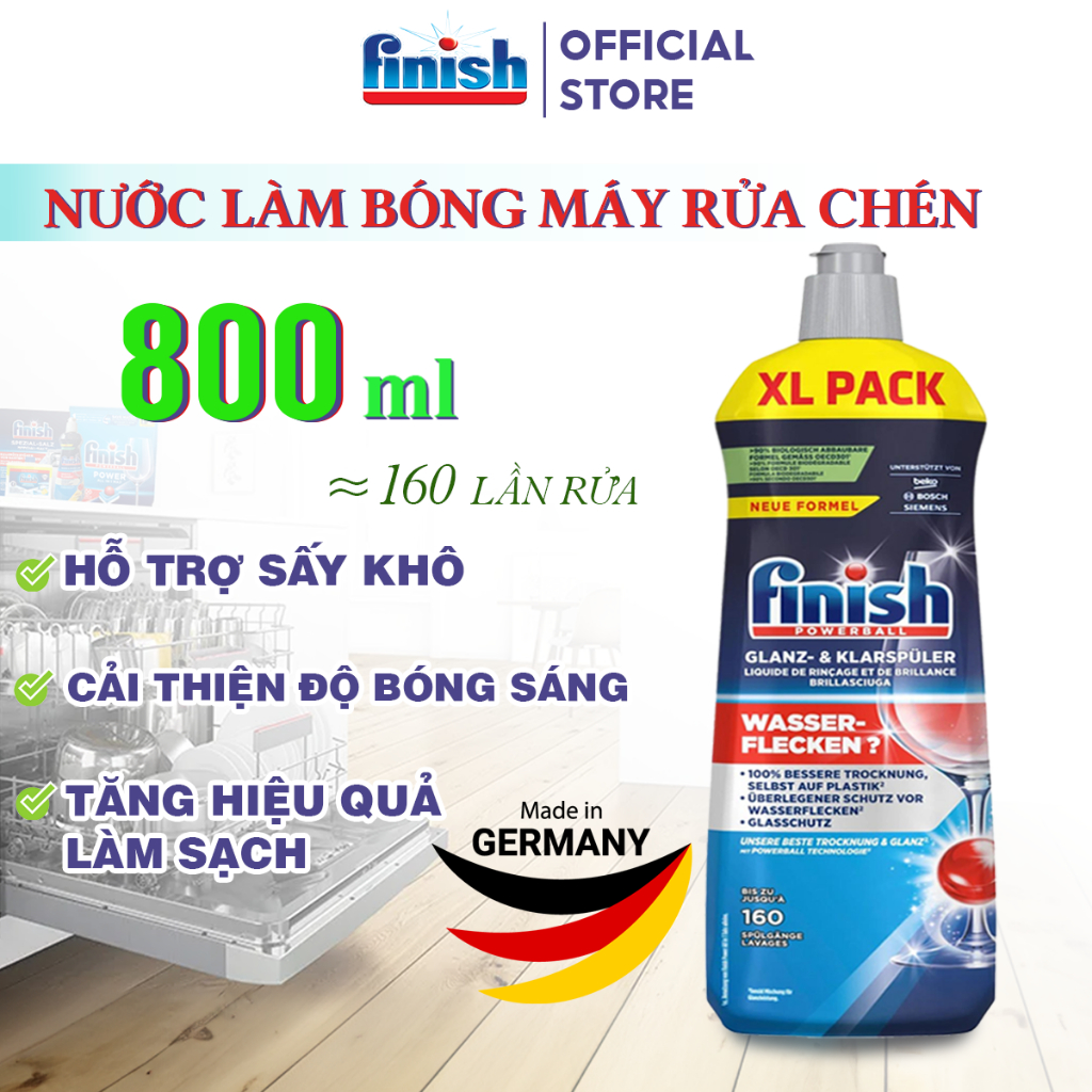 Nước Làm Bóng Bát Đĩa Finish Tạo Độ Sáng Bóng Hoàn Hảo Ngăn Đốm Nước Nhập Khẩu Chính Hãng Chai 800ml, 500ml, 400ml