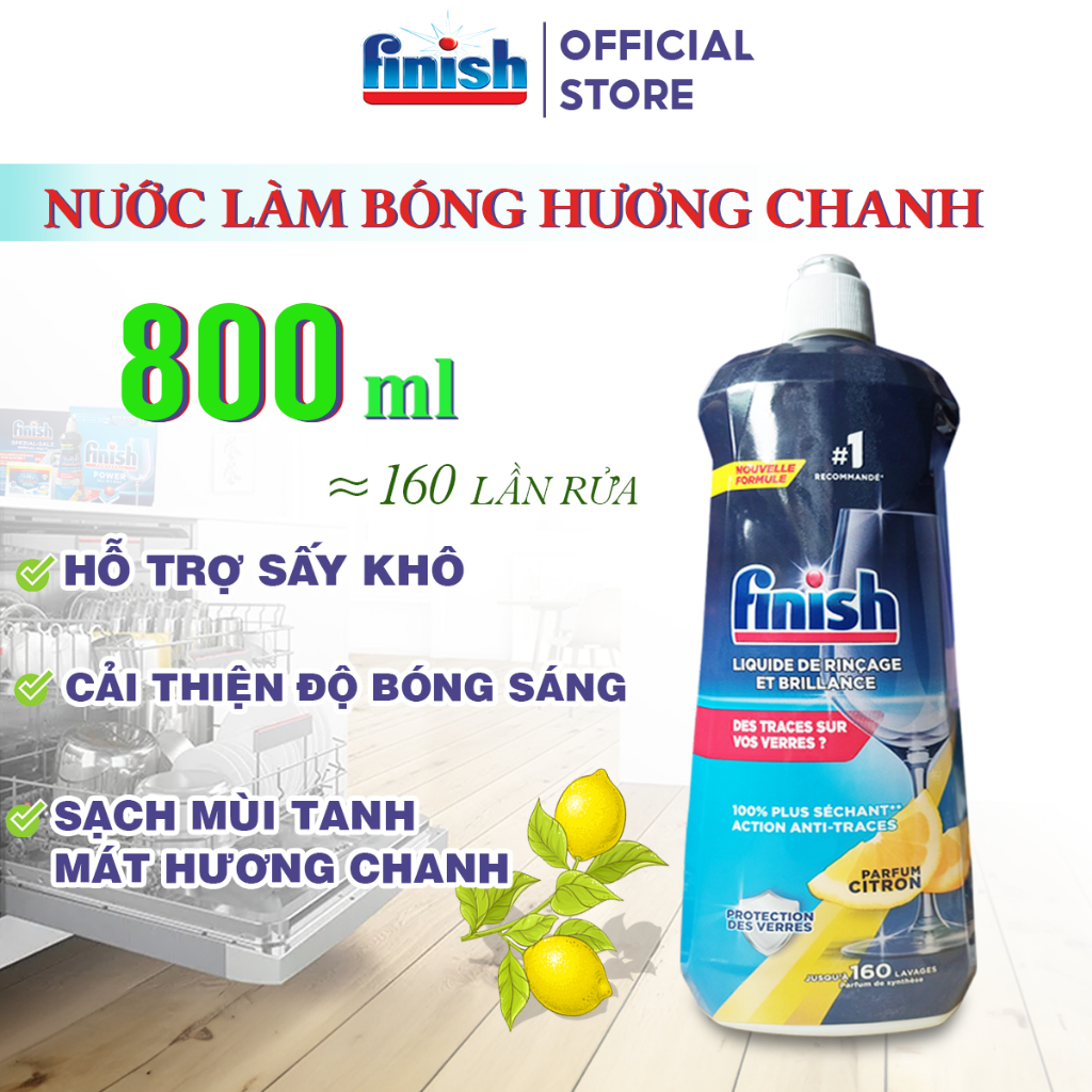 Nước Làm Bóng Bát Đĩa Finish Tạo Độ Sáng Bóng Hoàn Hảo Ngăn Đốm Nước Nhập Khẩu Chính Hãng Chai 800ml, 500ml, 400ml