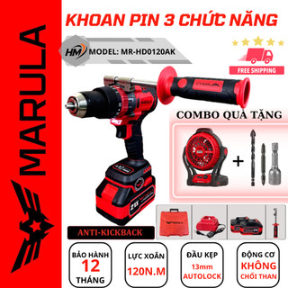 Khoan Pin 3 chức năng MARULA 13mm - Máy Khoan Pin Không chổi than Có búa dùng chân pin phổ thông