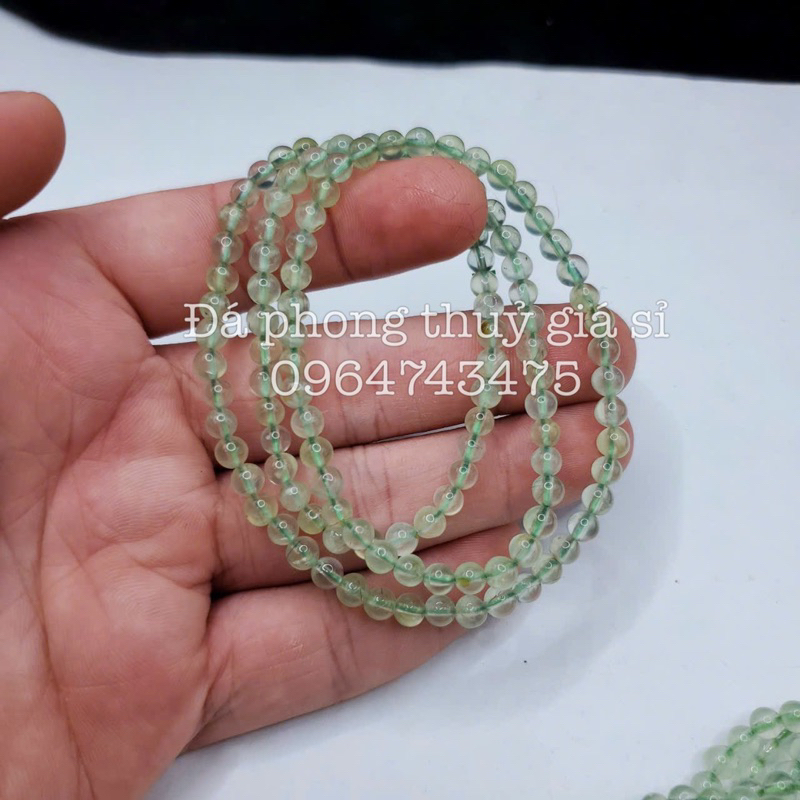 Chuỗi vòng tay prehnite quấn 3 vòng siêu đẹp mịn size 4.8-5mm chất xanh cốm trong màu đẹp hàng kiểm định kèm hộp