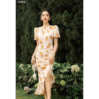 Váy Họa Tiết Nhún Hông Đuôi Cá Lệch Lụa Voan Ly Bui IDA16