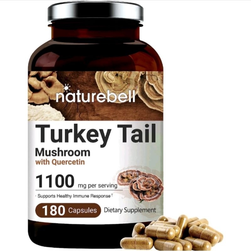 Turkey Tail Viên Nấm Vân Chi 1100mg, Chứa Quercetin Lượng Cô Đặc, Hỗ Trợ Ung Bướu, Tăng Miễn Dịch, Trẻ Hóa Da Naturebell